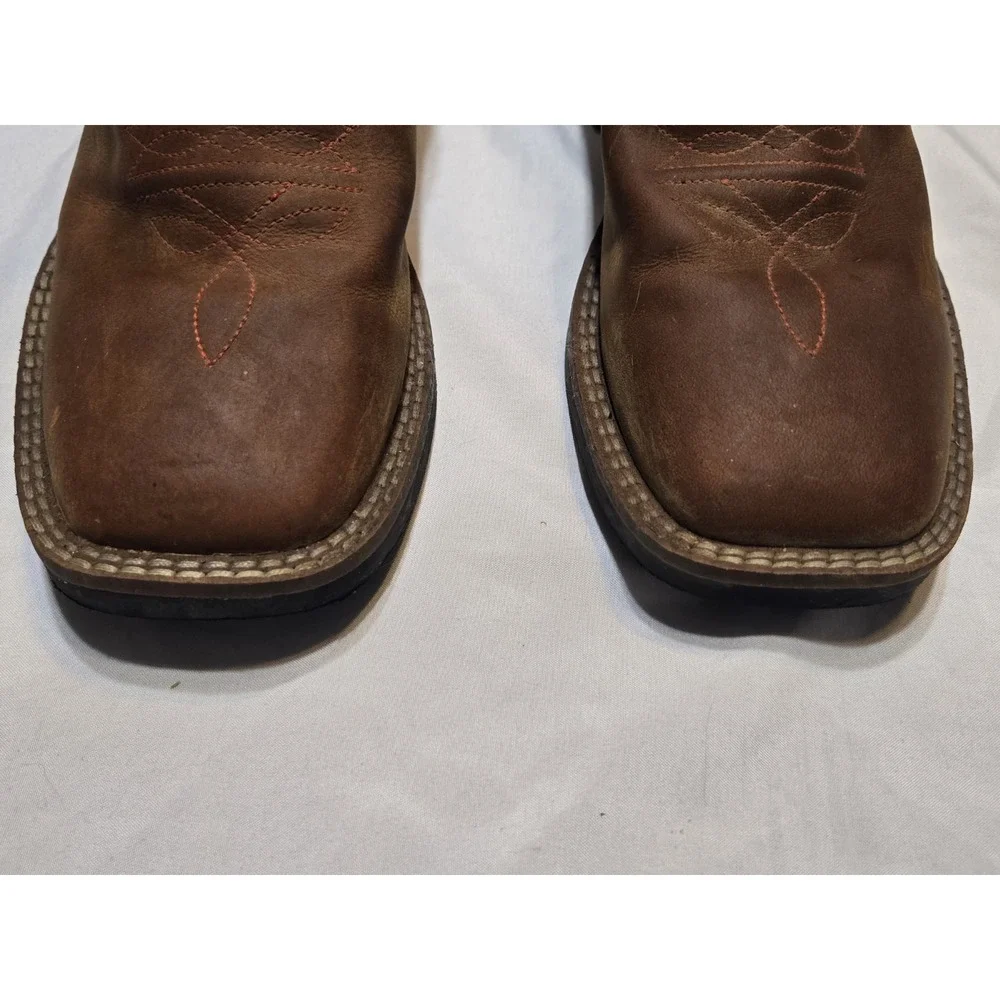 Old West Kids Size 2 Unisex Brn/Red Leather Western Boot Square Toe Ultra-Flex